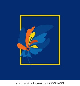 Beautiful stylized floral ornament. Flower symbol in yellow and blue colors.
