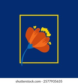 Beautiful stylized floral ornament. Flower symbol in yellow and blue colors.