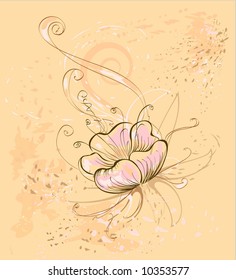 beautiful stylized flower on beige background with grunge texture