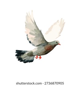Beautiful stylized flying pigeon vector illustration, ideal for graphic design, peace concepts, and nature themes. Isolated dove in flight.