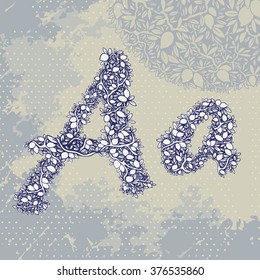 Beautiful stylized lemon tree alphabet letter on grunge texture - cartoon sketch - vector illustration