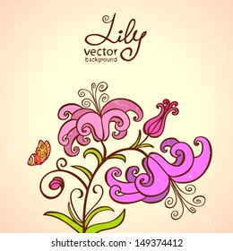 Beautiful stylized Lily flowers vector illustration