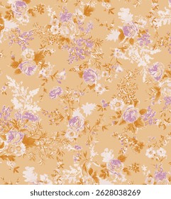 Hermoso patrón floral sin costuras estilizado. Los colores azul, gris y amarillo dominan. Patrón floral de moda sobre fondo azul sin fin.