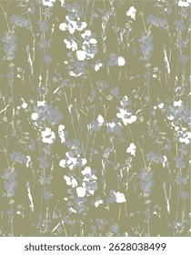 Beautiful stylized seamless floral pattern. Blue, gray and yellow colors dominate. Trendy floral pattern on endless blue background.