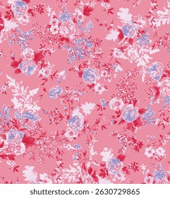 Beautiful stylized seamless floral pattern. Blue, gray and yellow colors dominate. Trendy floral pattern on endless blue background.