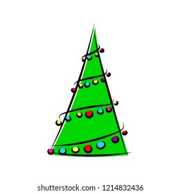 Beautiful stylized vector Christmas tree with xmas decoration 