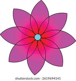 Beautiful stylized vector design of a flower icon with layered magenta and pink petals and a turquoise center. Elegant floral design. Perfect for spring, beauty and artistic themes. Clean and vibrant.