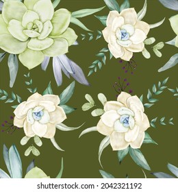 beautiful succulent flower watercolor seamless pattern