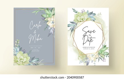 Beautiful succulent flower watercolor wedding invitation card set