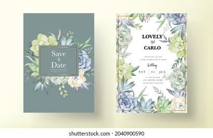 Bonito juego de cartas de invitación a la boda en acuarela de flores