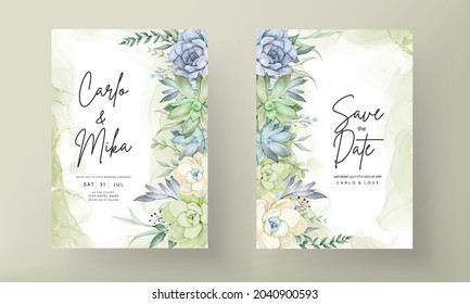 Beautiful succulent flower watercolor wedding invitation card set