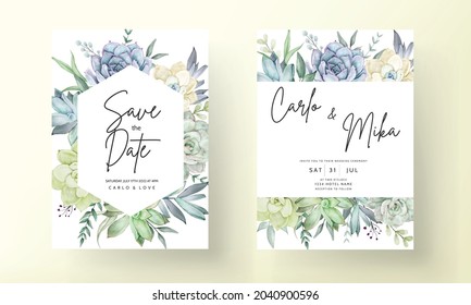 Beautiful succulent flower watercolor wedding invitation card set