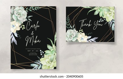 Beautiful succulent flower watercolor wedding invitation card set