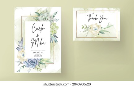 Bonito juego de cartas de invitación a la boda en acuarela de flores