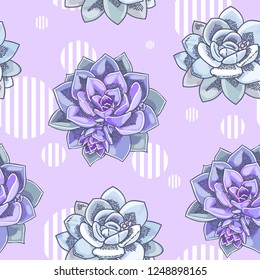 Beautiful succulents decoration design. Floral seamless pattern. Botanical illustration. 