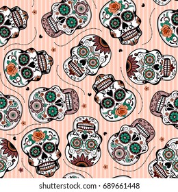 Beautiful sugar skulls seamless pattern