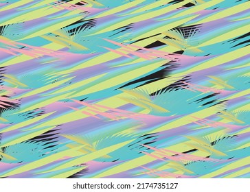 Hermoso fondo de verano con efecto desdibujado para textiles o texturas. Motivos tropicales a rayas para soluciones interiores, impresiones, tarjetas, carteles, papel pintado, tendencias de la moda, productos de tela, etc. Vector 