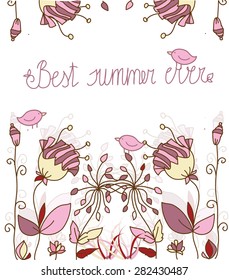  beautiful summer background with flowers and birds and inscription best summer ever