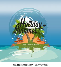 Beautiful summer background. Palm trees grunge summer background. Print for t-shirt and poster summer party