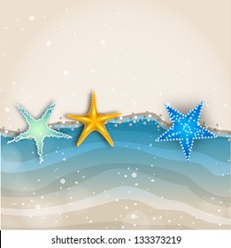 Beautiful summer background with shiny starfish.