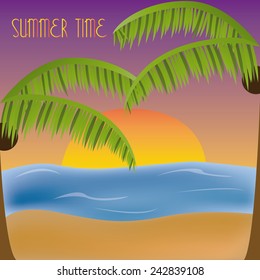 a beautiful summer background with some palm trees and a sunset