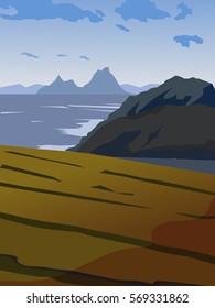 Beautiful summer background. Vector illustration. Seascape.