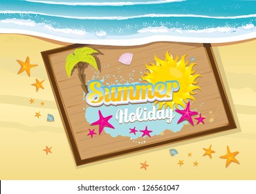 beautiful summer beach illustrations with star and shells . beach party vector flyer. summer holiday vector background.