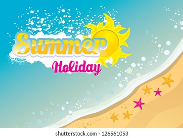 beautiful summer beach illustrations with star and shells . beach party vector flyer. summer holiday vector background.