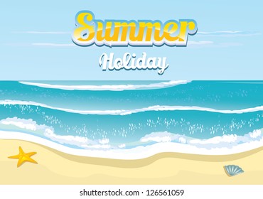 beautiful summer beach illustrations with star and shells . beach party vector flyer. summer holiday vector background.