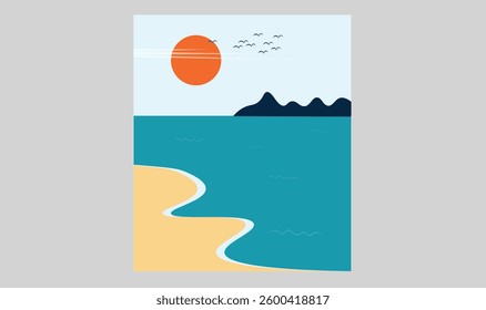 Beautiful Summer Beach Scenery vector illustration for use.