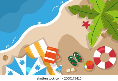 Beautiful Summer Beach Sea Nature Vacation Top View Background Illustration 02