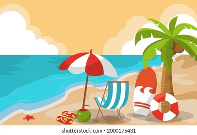 Beautiful Summer Beach Sea Nature Exotic Vacation Illustration 02