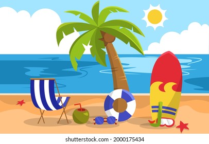 Beautiful Summer Beach Sea Nature Exotic Vacation Illustration 01