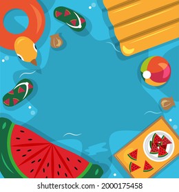 Beautiful Summer Beach Sea Pool Vacation Top View Background Illustration 02