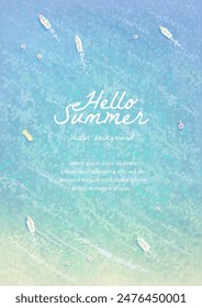 Beautiful summer beach sea resort background design template for poster, flyer, web banner, cover, booklets or greeting card. Top view tropical landscape. Vector illustration