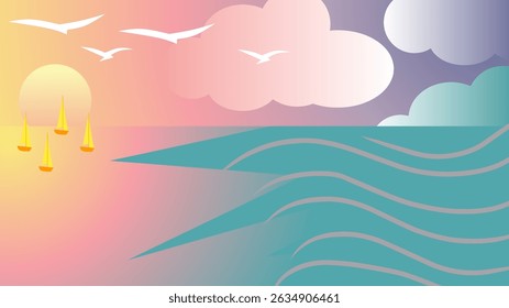 beautiful summer beach sea resort background design template for poster, flyer, web banner, cover, booklets and greeting card. Tropical landscape. Vector illustration