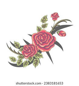 Beautiful summer branch of flowers. Decoration from roses on a white background. Fashion in a vector illustration