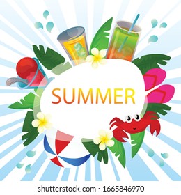 beautiful summer card vector ocean theme with cool drink