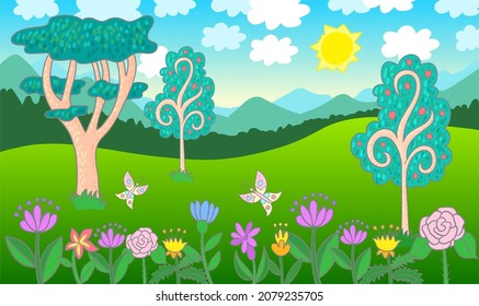 beautiful summer cartoon landscape vector image