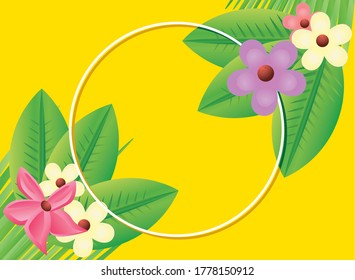 beautiful summer flowers with frame, template vector illustration design