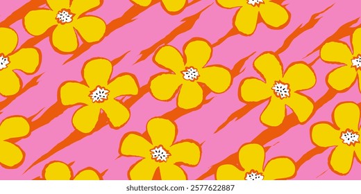 Beautiful summer flowers pattern with claw scratch texture in the background. Design for fabric, textile, covers, gift wrap, wallpaper.