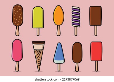 Beautiful summer ice cream sticks vector icon illustration. Summer food and drink icon design concept.