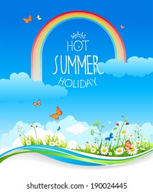 Beautiful summer illustration with flowers. Place for text. 