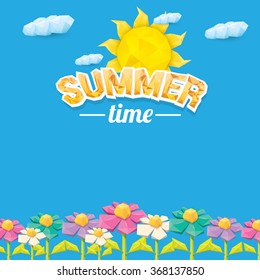 beautiful summer illustrations - low poly design . vector summer label. summer landscape with sun. Background design for banner, poster, flyer, cover, brochure.