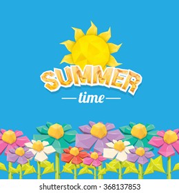 beautiful summer illustrations - low poly design . vector summer label. summer landscape with sun. Background design for banner, poster, flyer, cover, brochure.