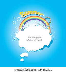 beautiful summer illustrations . vector summer label. summer icon with rainbow and clouds.
