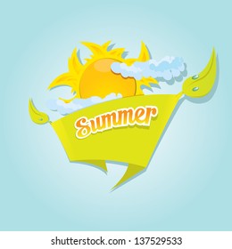 beautiful summer illustrations . vector summer label. summer icon with sun and clouds.
