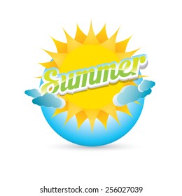 beautiful summer illustrations . vector summer label. summer icon with sun and clouds. Stylized design element. Background design for banner, poster, flyer, cover, brochure. Logo design.