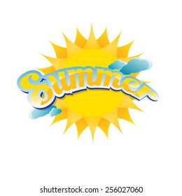 beautiful summer illustrations . vector summer label. summer icon with sun and clouds. Stylized design element. Background design for banner, poster, flyer, cover, brochure. Logo design.