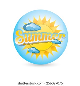 beautiful summer illustrations . vector summer label. summer icon with sun and clouds. Stylized design element. Background design for banner, poster, flyer, cover, brochure. Logo design.